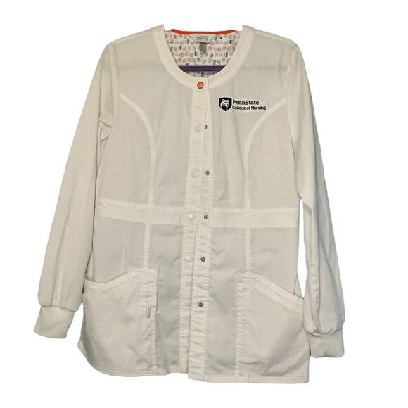 Code Happy Penn State Scrub Jacket White Round Neck Warm Up Long Sleeve M - Picture 1 of 7